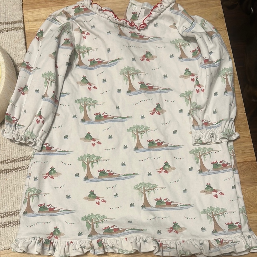 Girls' Ruffled Nightgown with Scenic Print